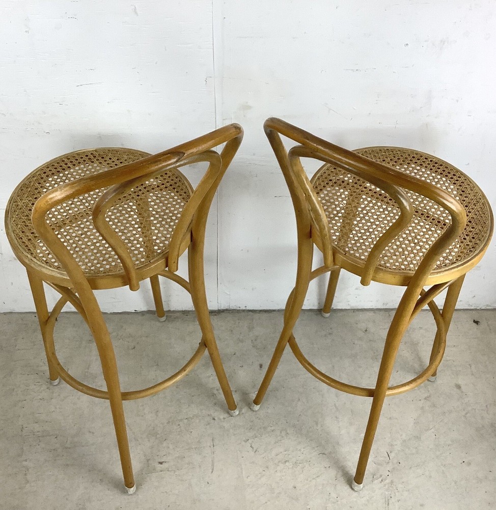 Pair Vintage Thonet Style Barstools With Cane Seats-a Pair