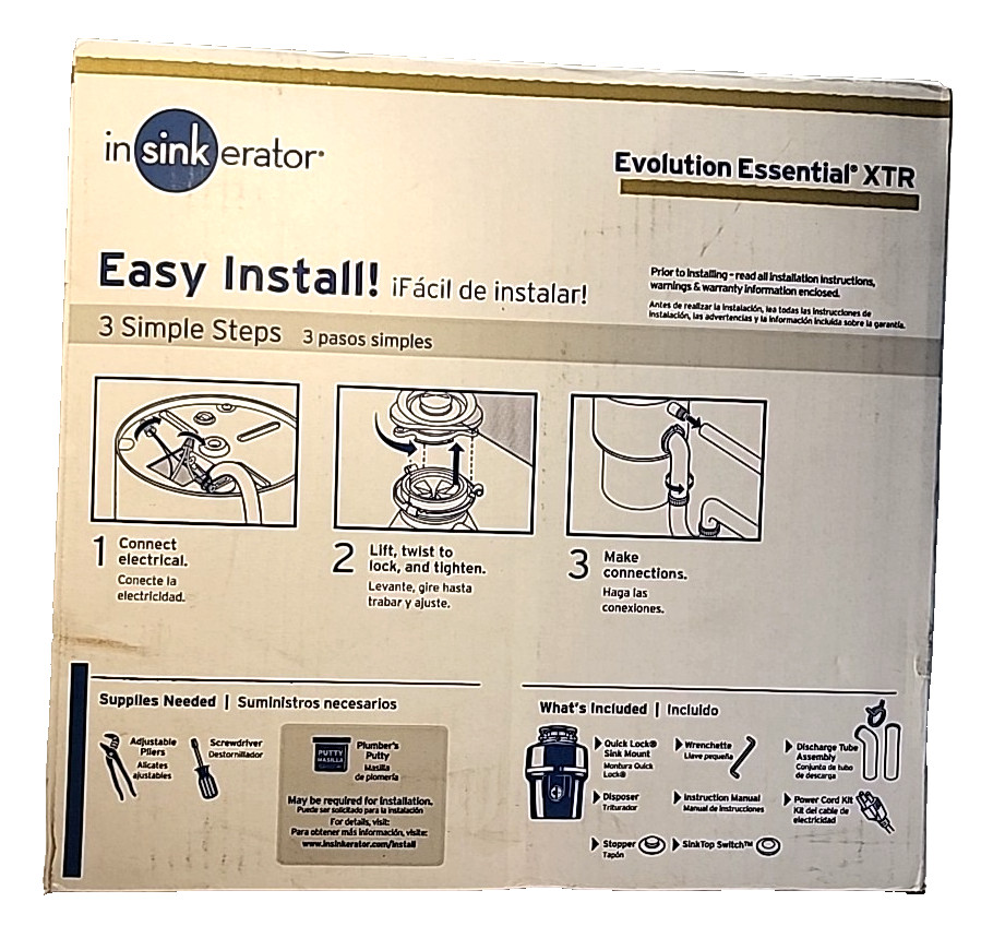 InSinkErator Essential XTR Garbage Disposal Evolution 3/4 HP Continuous Feed NEW