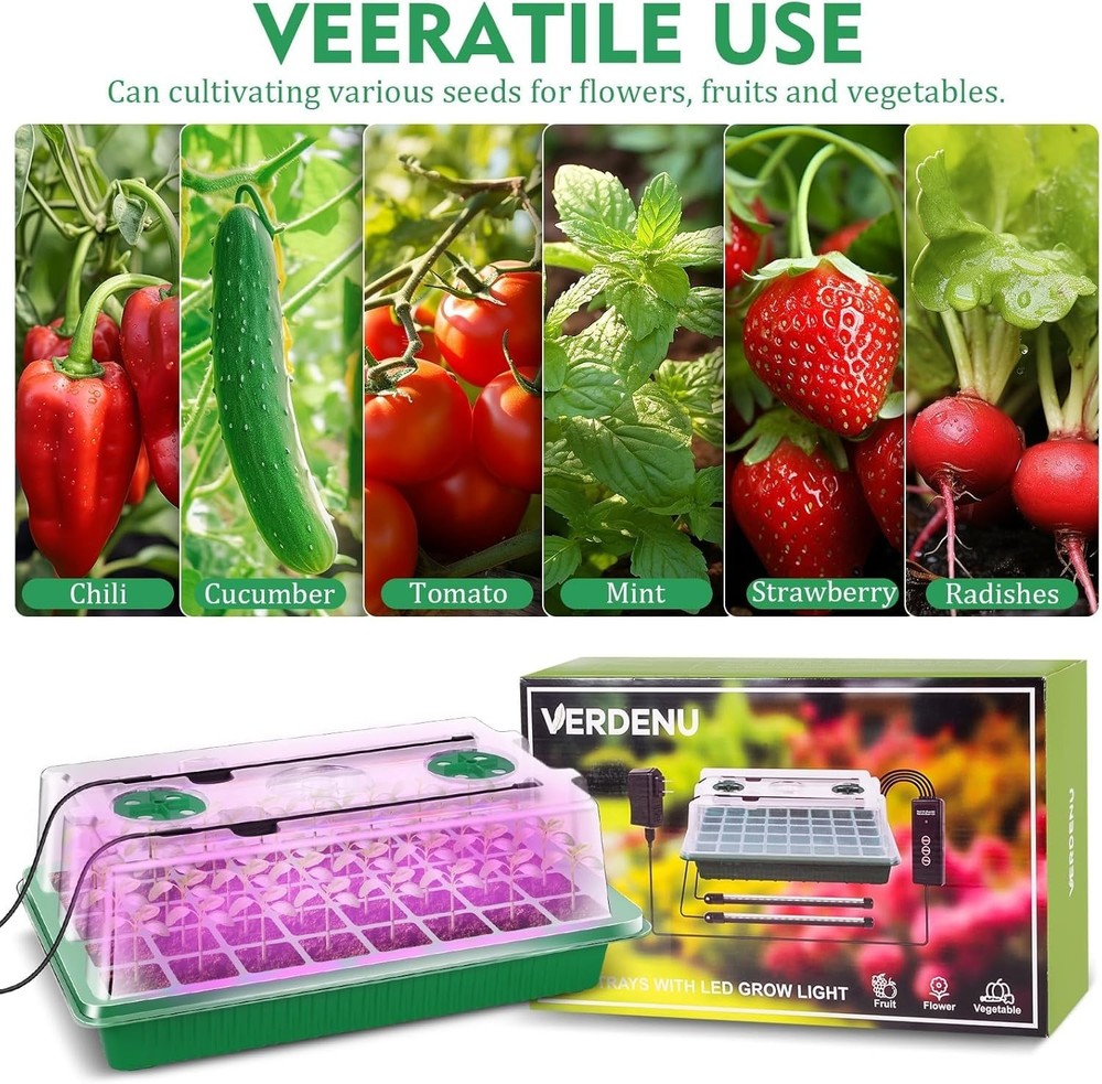 Adjustable Brightness & Smart Control Seed Starter Kit with 2 Trays - Indoor Use
