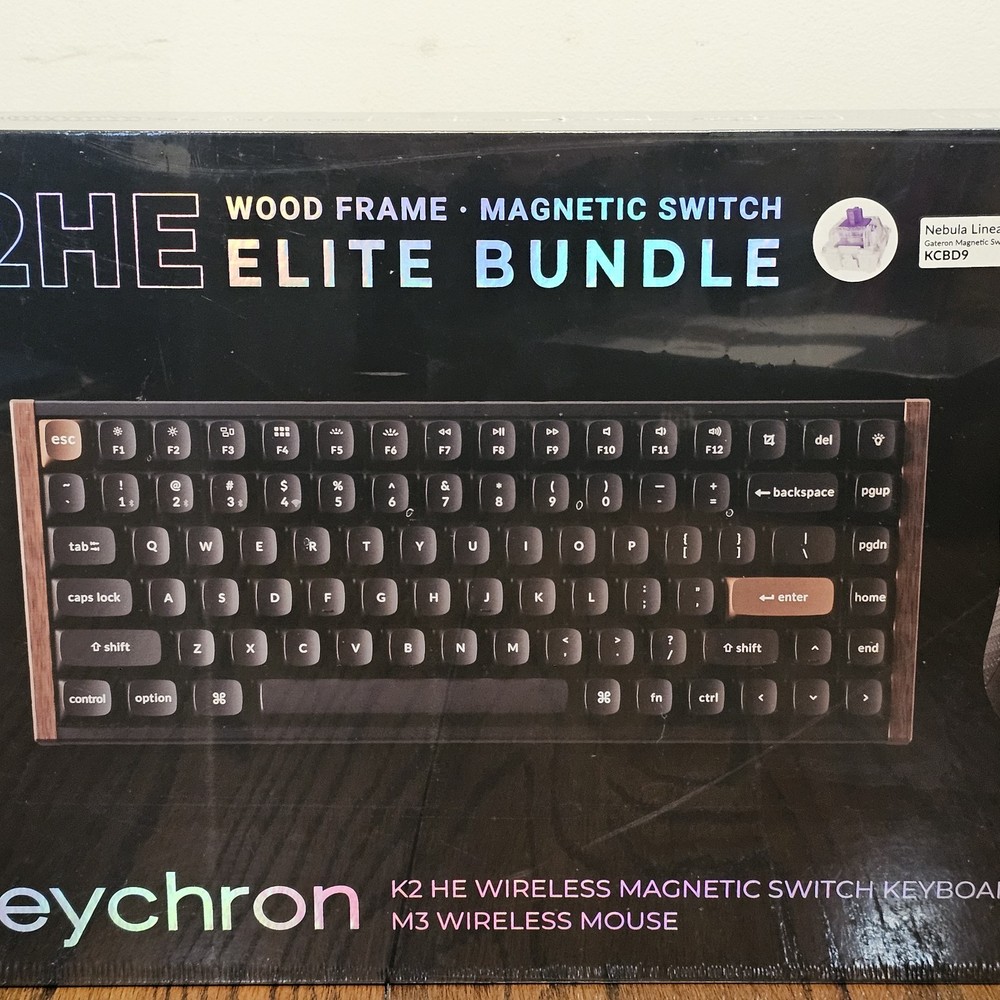 Keychron K2HE Wireless Magnetic Switch Keyboard Elite Bundle Wood Frame, M3Mouse