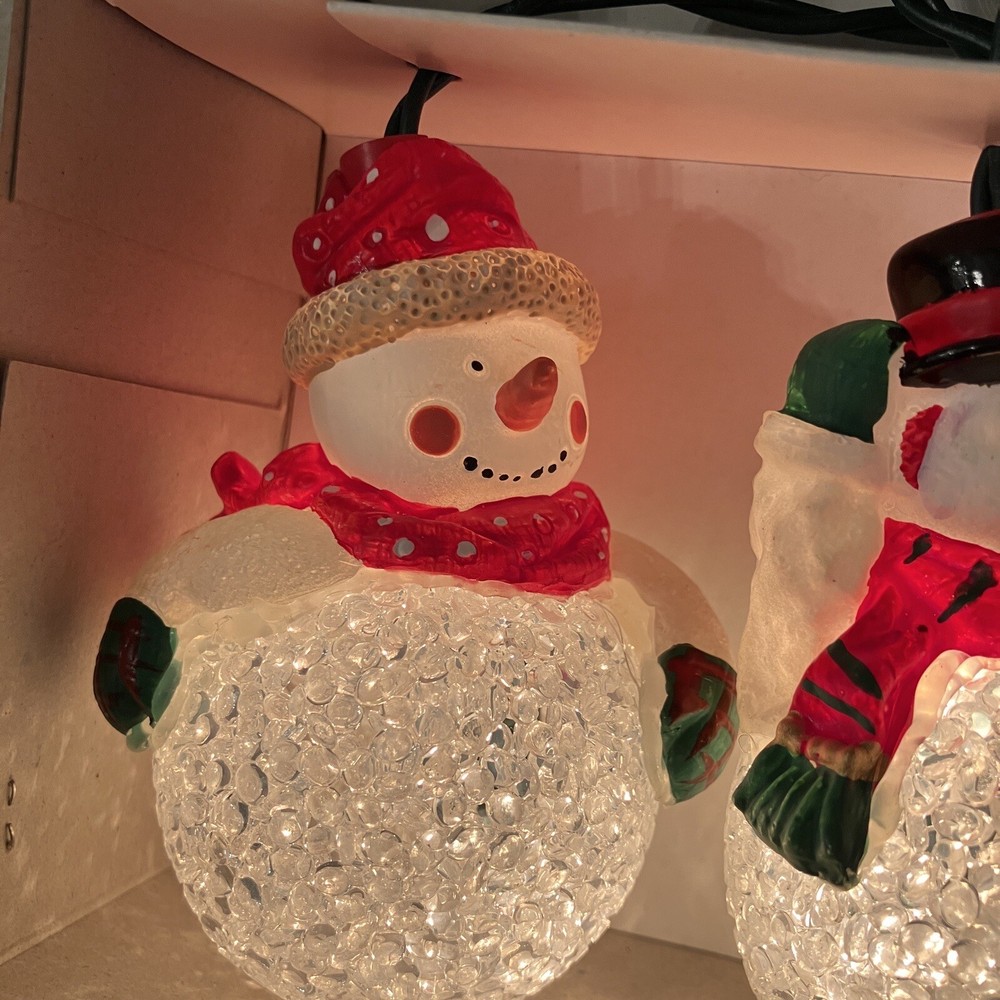 Kurt S Adler 10 Light Set with 5 Melted Plastic Popcorn Snowman String Light Box