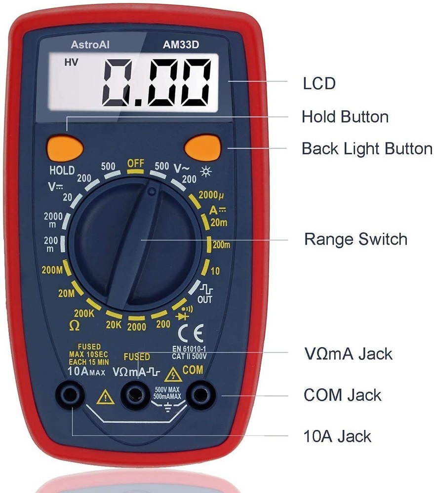 Multimeter Tester 2000 Counts Digital Multimeter w/ DC AC Voltmeter Ohm Volt Amp