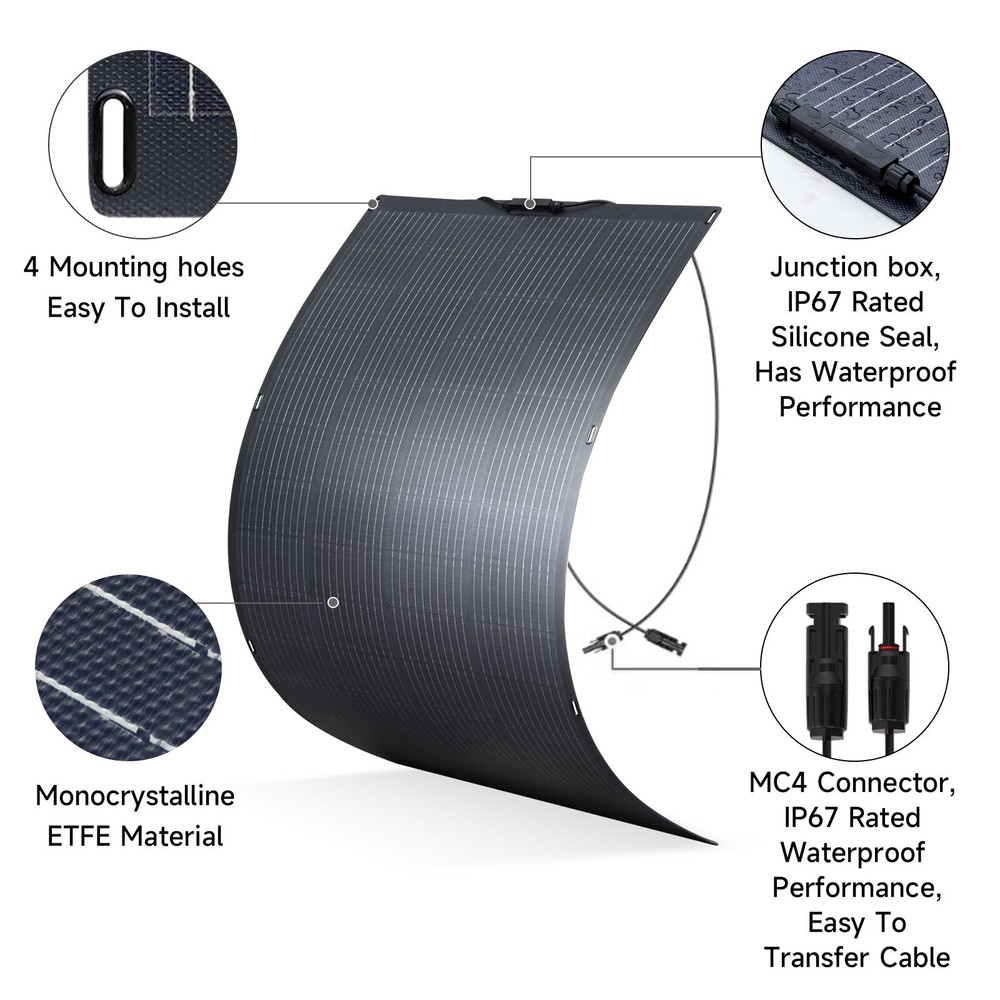 ALLPOWERS 100W OR 200W Flexible Mono Solar Panel Efficiency IP68 Solar Off Grid