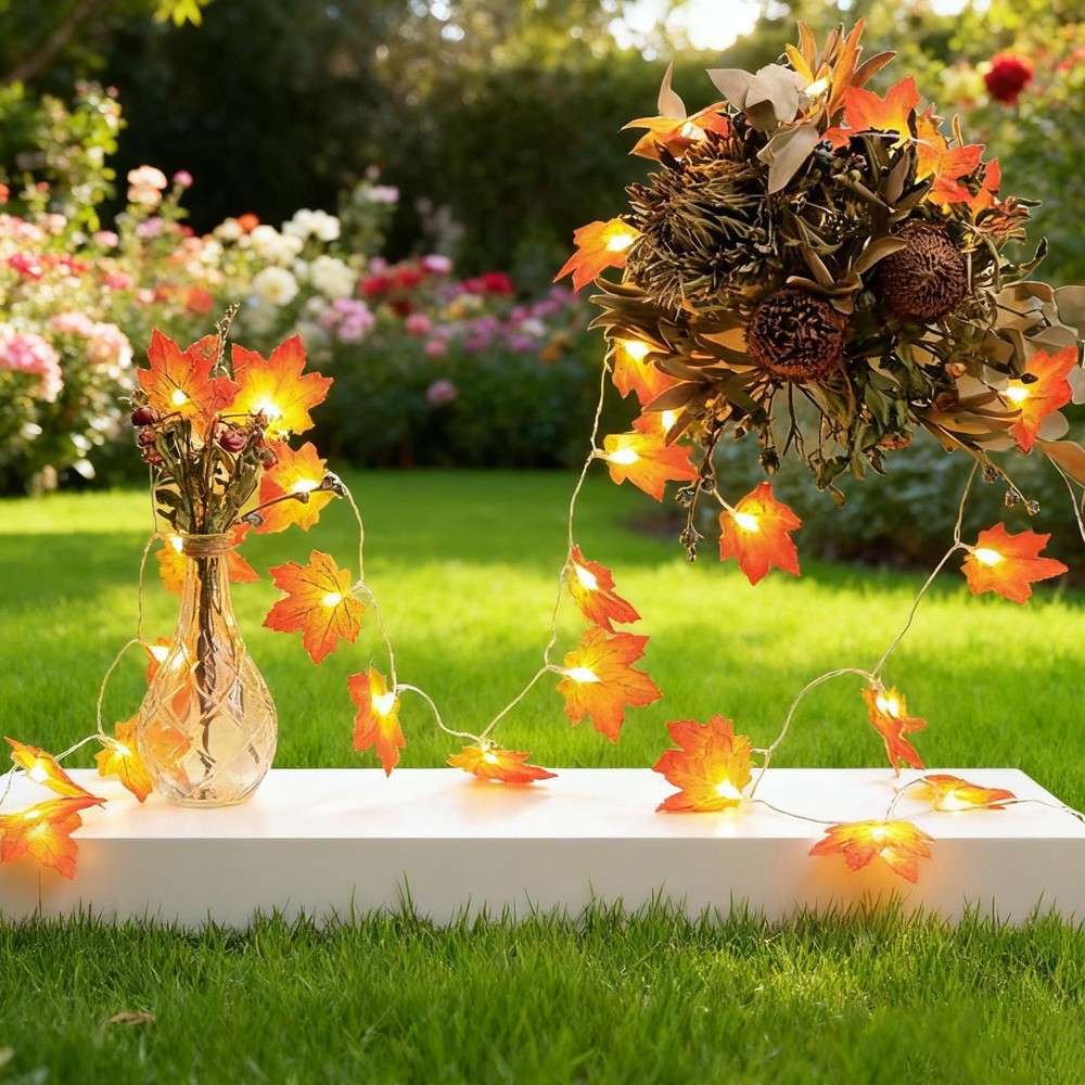 Maple Leaf String Lights Festive 19.69Ft Lighting Lighted Fall Garland