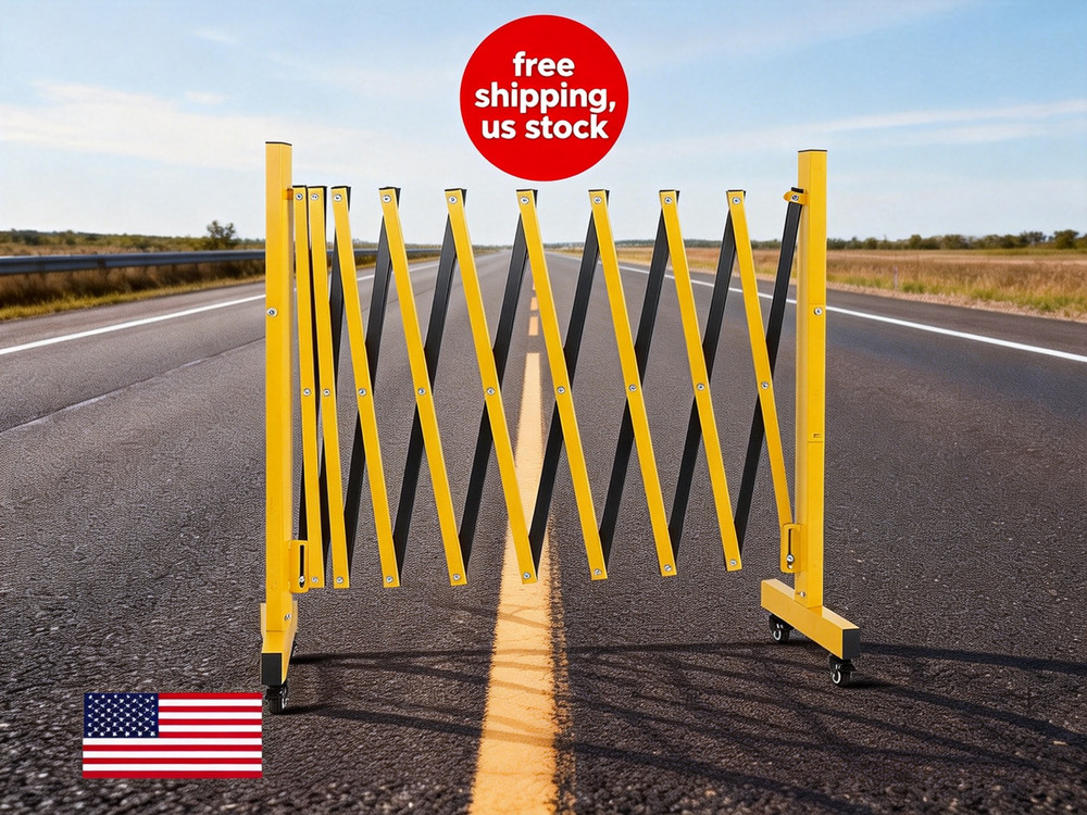 Guard Retractable Fence 11FT Long Folding Security Gate Casters Driveway 1PC