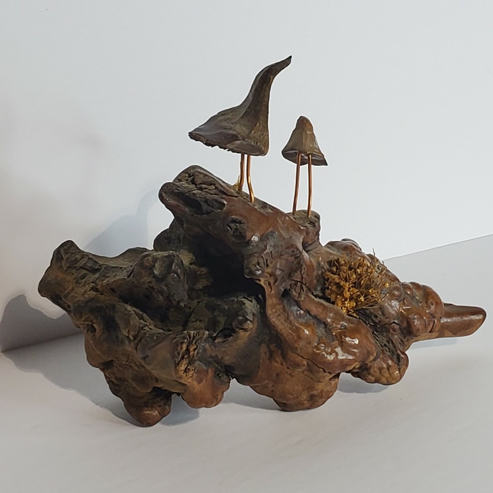 Vintage MCM Driftwood Copper Bird Sculpture 9" Unsigned