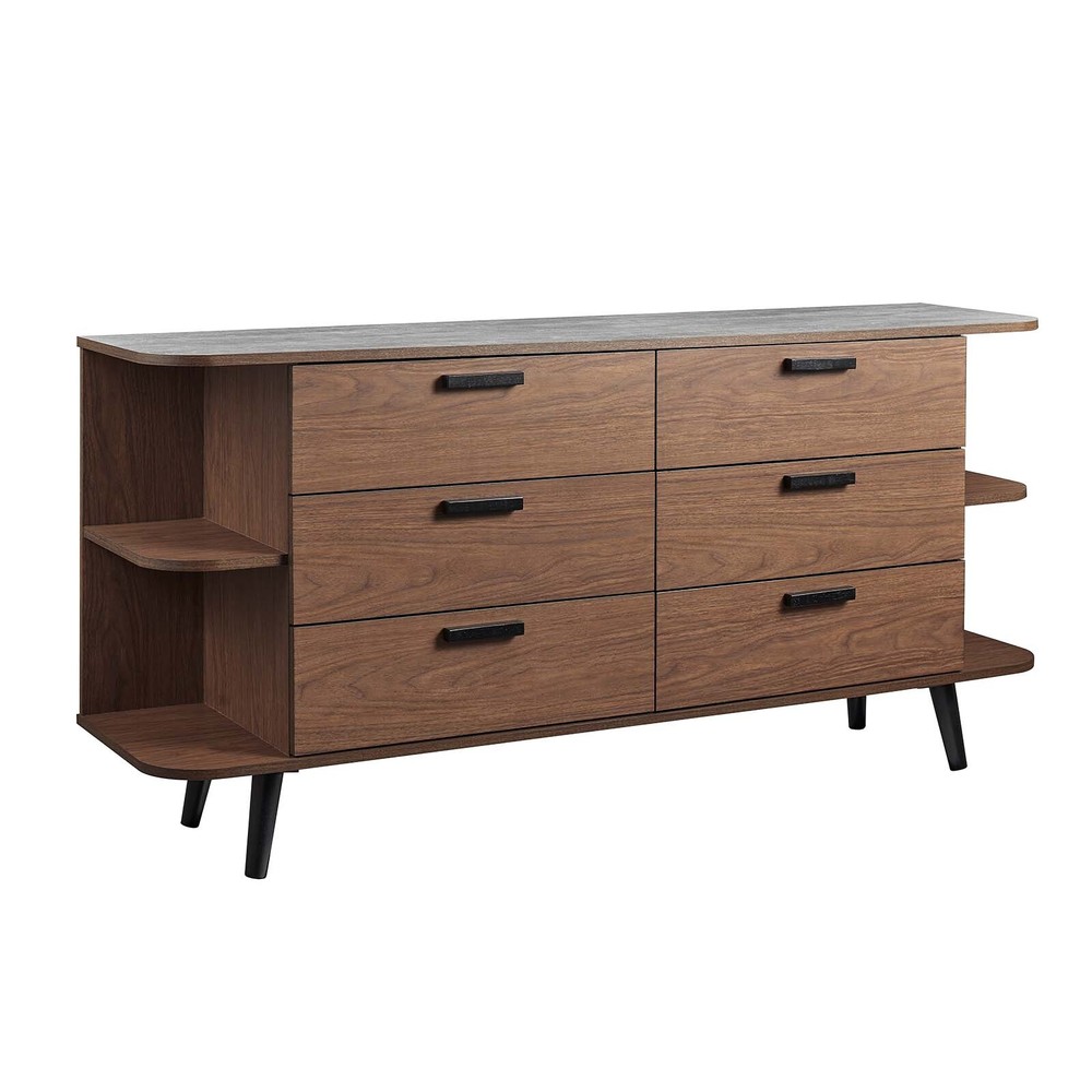 Modway Langston Open Display Storage Sideboard in Walnut Gray