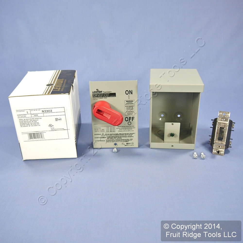 Leviton N3302 Motor Starter Switch DPST Double-Pole Single Throw w/Lockout 30A