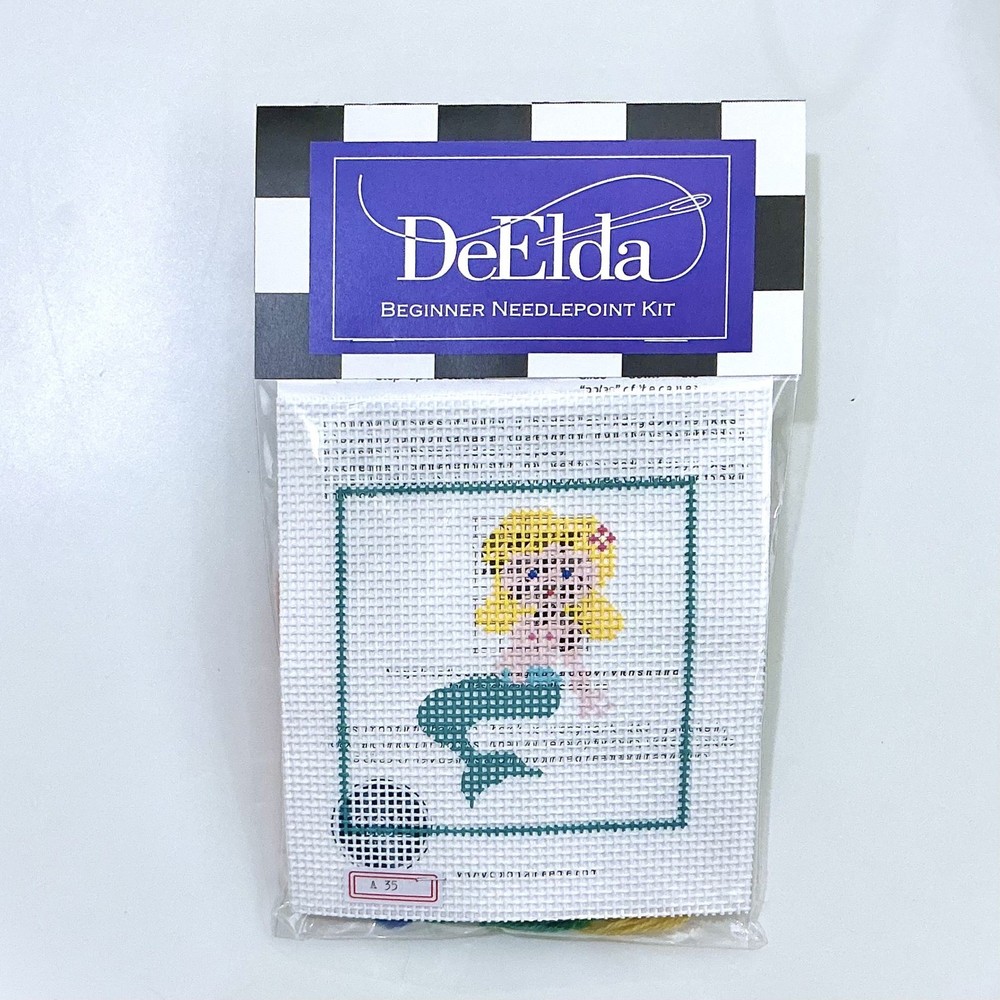 Hand painted Needlepoint Canvas Kit Beginner Easy to see 10 count Mermaid beach