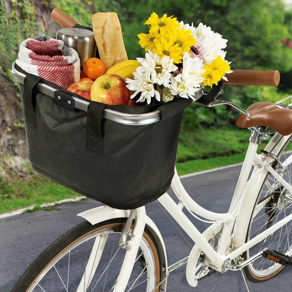 Folding Handlebar Bicycle Basket, Gray