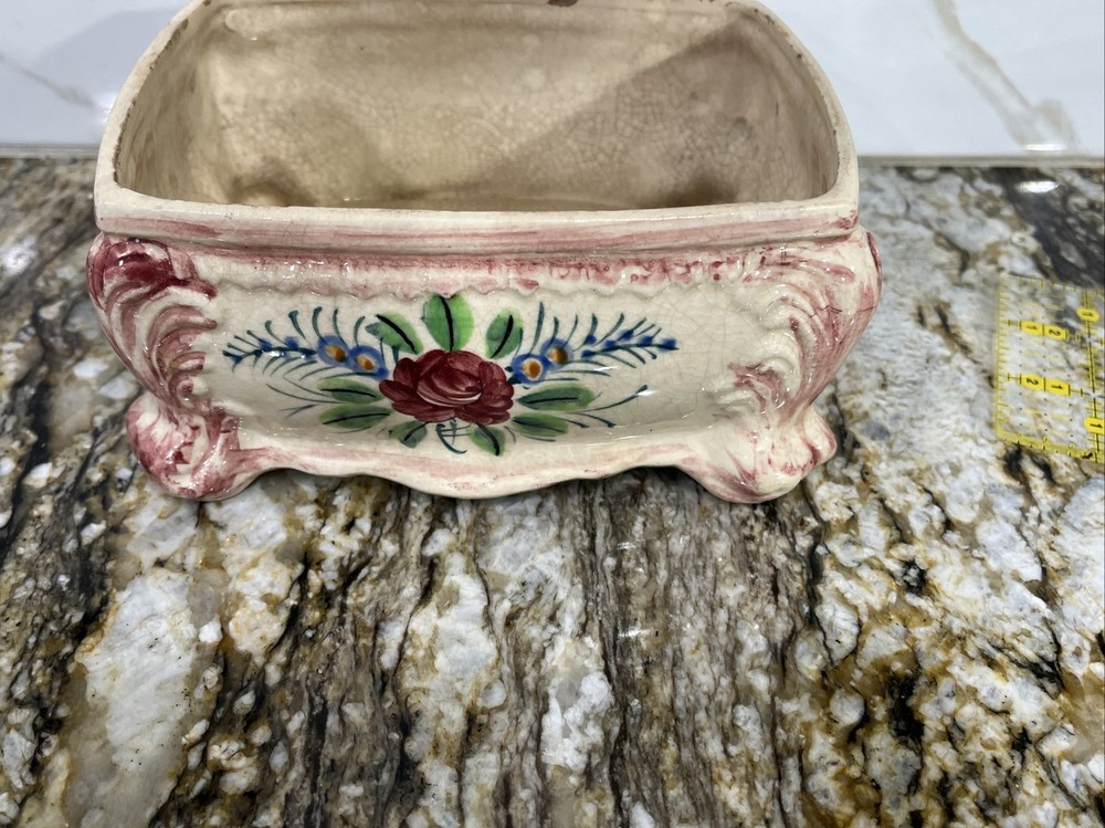 Vintage MIYATA Cream Pink Blue Green Rectangular PlanterMade Japan Hand Painted