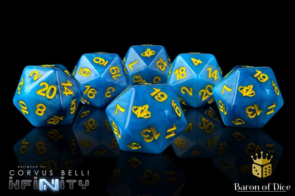 Infinity O-12 Dice Set, Offically Licensed D20s - Blue with Metal Tin