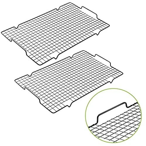 2 Pack Nonstick Wire Baking Rack with Handle, 16" x 10", for Cooking, Roasting