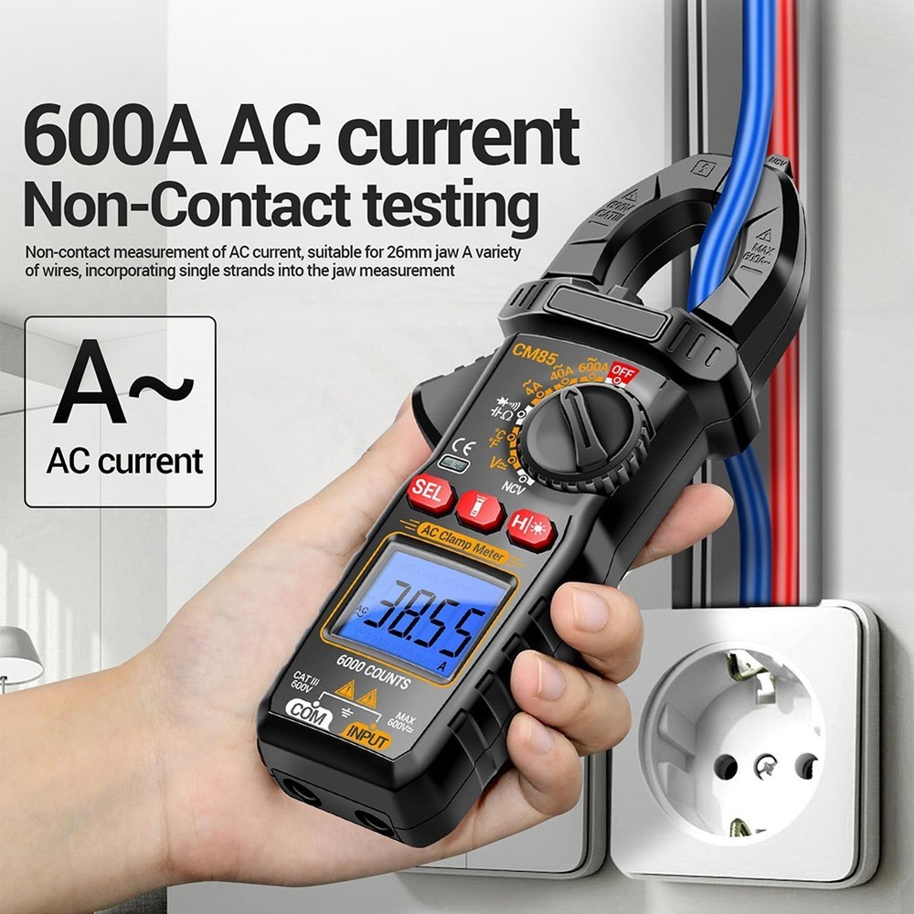 CM85 Clamp Meter with Backlight Flashlight NCV Diode Buzzer 6000 Count
