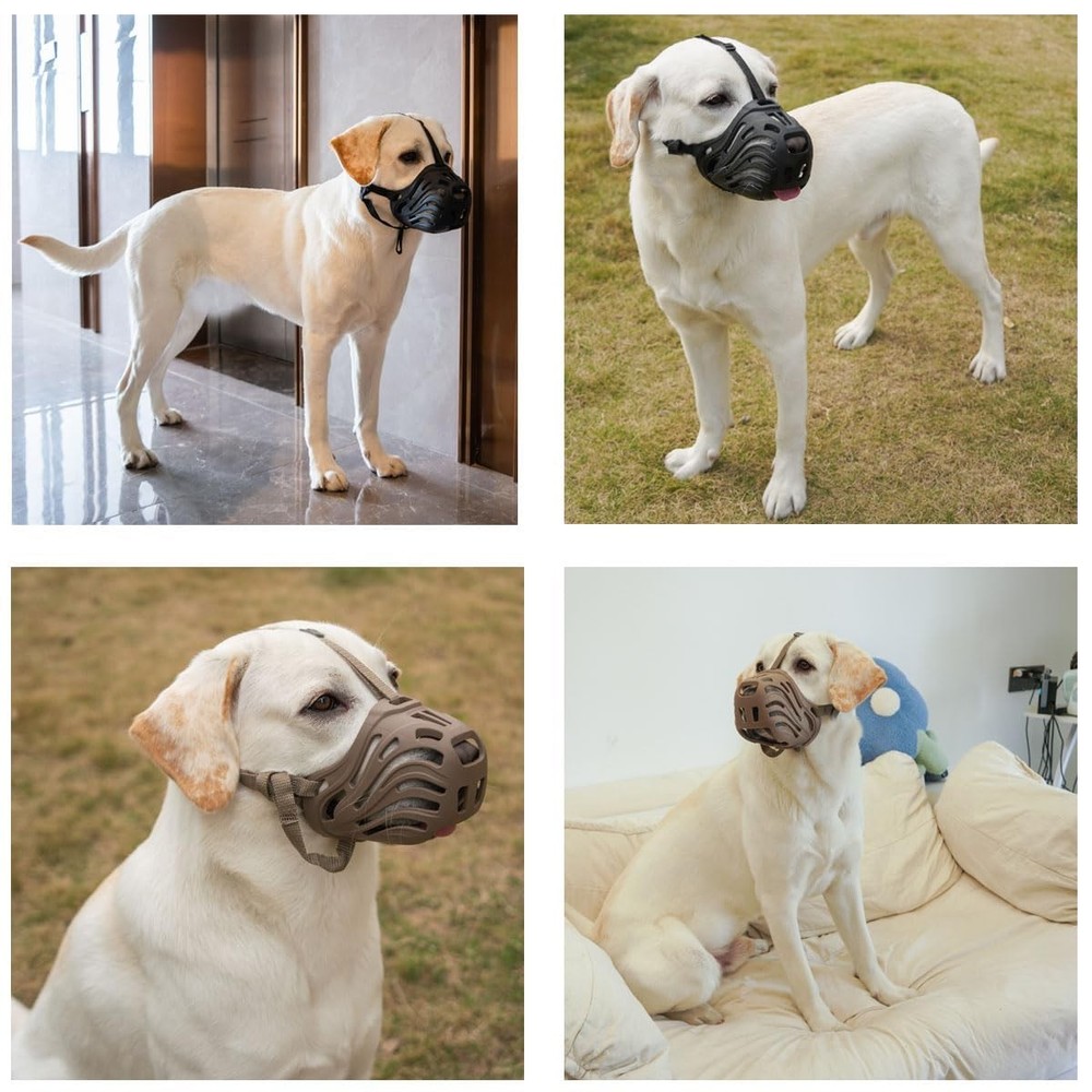 Black Silicone Dog Muzzle Prevent Biting Chewing Barking Size Fits L6