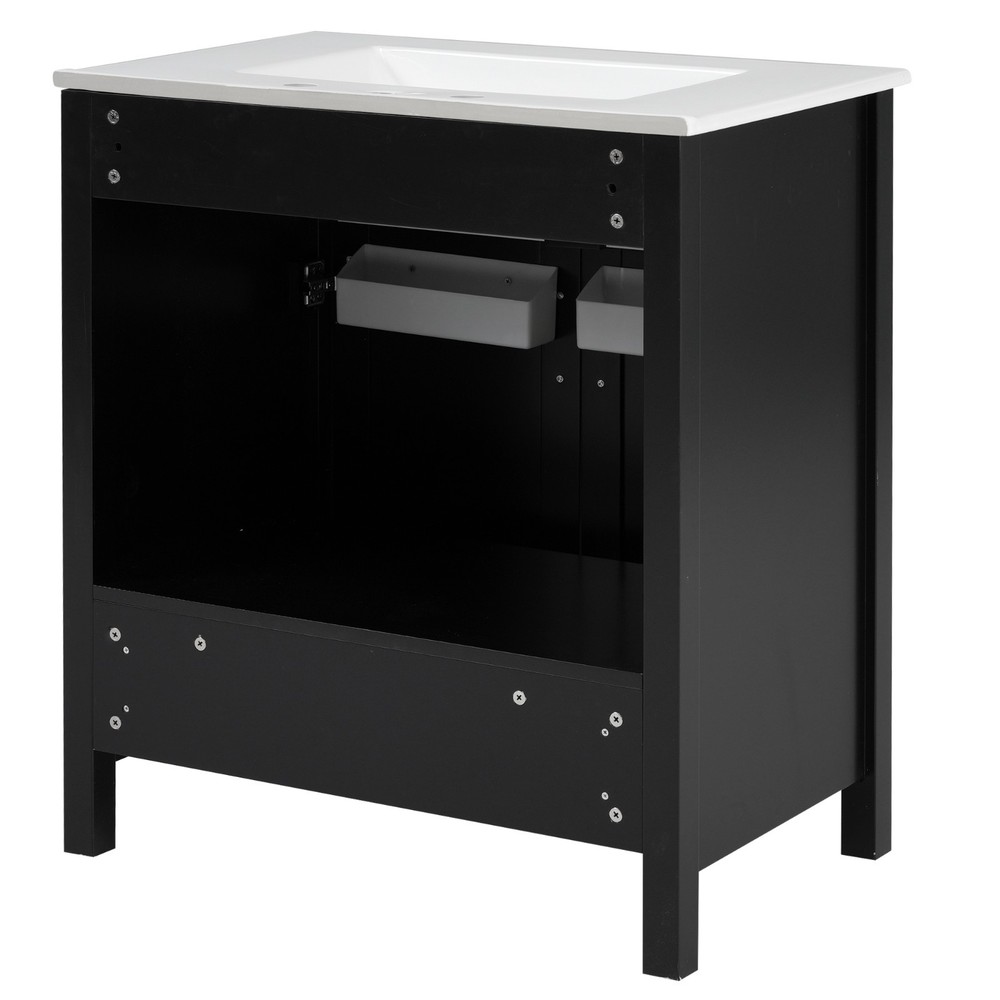 30-Inch Black Bathroom Vanity with Ceramic Sink and Ample Storage