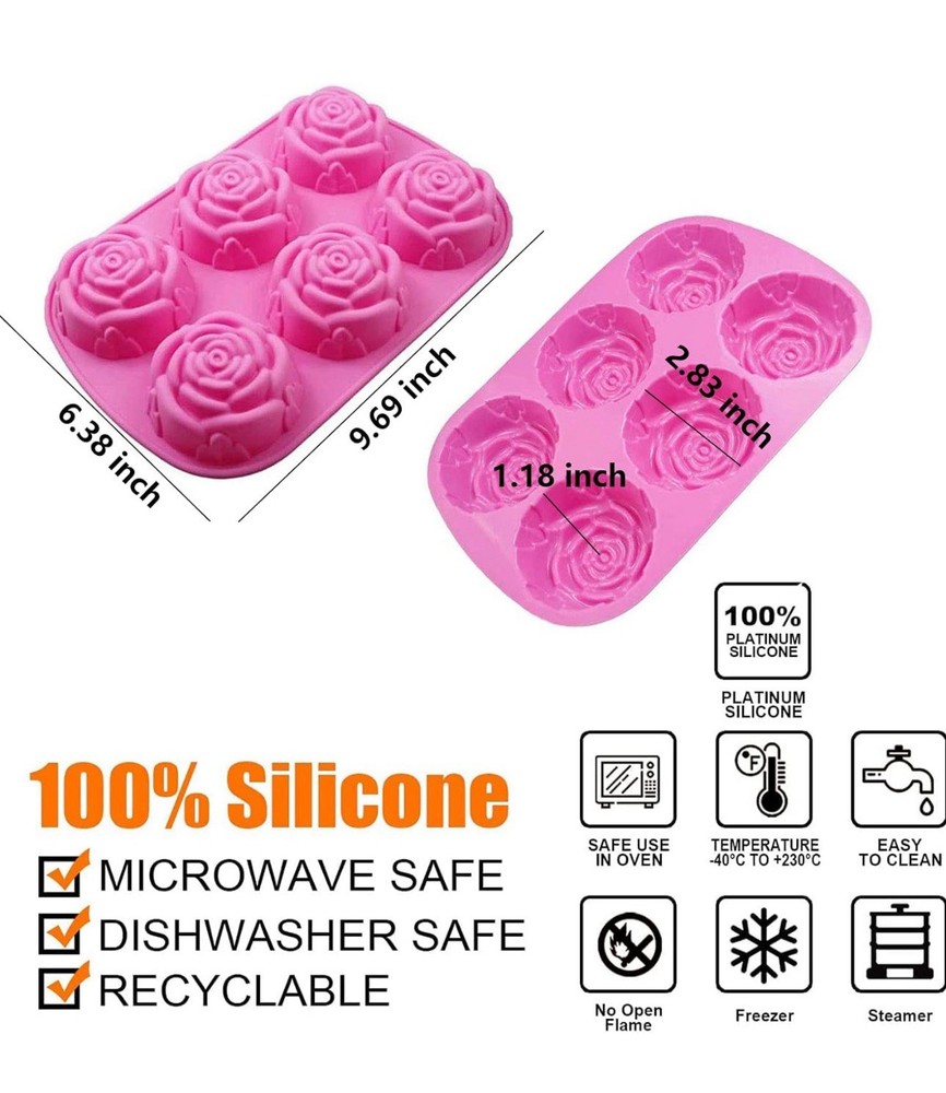 2 Pack Baker Depot Rose Silicone Cake Or Soap Molds