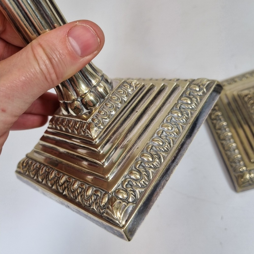 Antique Pair 19thC Cluster Column Silver Plated Candlesticks 27cm High