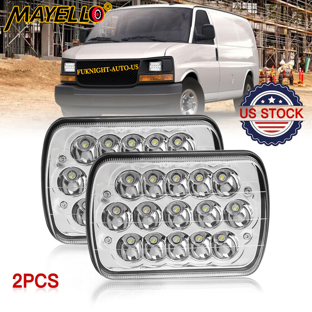 Pair 7X6" 5x7" LED Headlights Square For Chevy Express Cargo Van 1500 2500 3500
