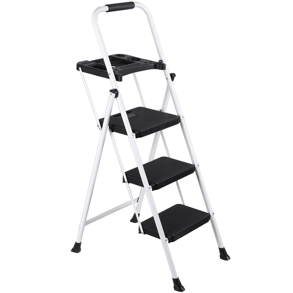 Step Ladder Sturdy 3-Step Ladder with Tool Platform Folding Ladder Lightweight