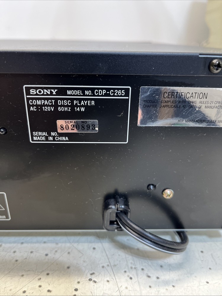 Sony CDP-C265 5-Disc Carousel CD Player Changer - TESTED & WORKING!