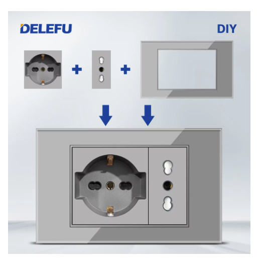 DELEFU Italian Socket Panel USB Type-C CAT5 HDMI Smart Switch