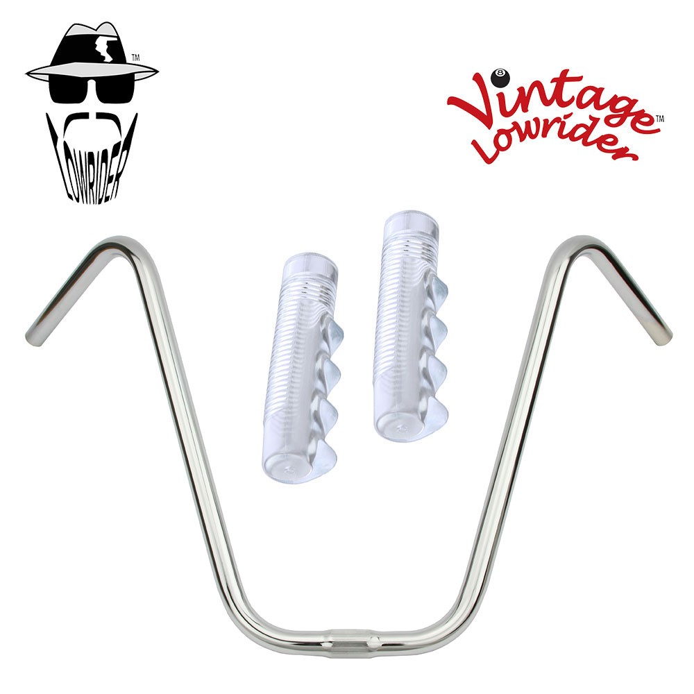 Original Lowrider 16" 25.4 Ape Handlebar Chrome 120mm Grips Solid/Clear
