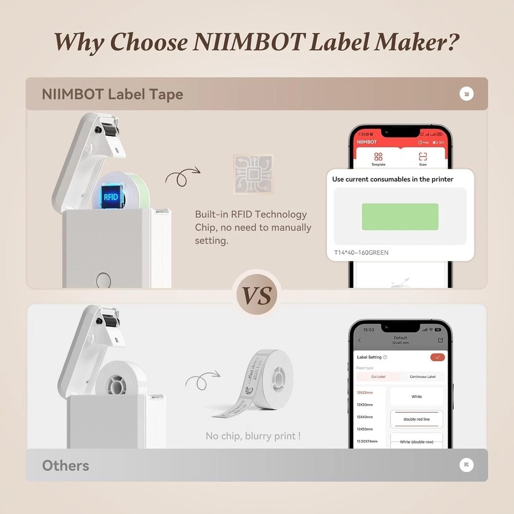 NIIMBOT D110 Label Maker Machine with Tape Small Printer Bluetooth Connection