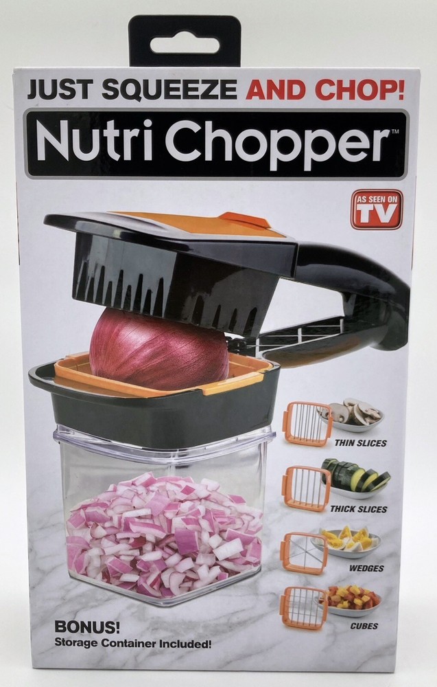 Nutri Chopper + Bonus Storage Container 4-way: Thin/Thick Slices, Wedges, Cubes