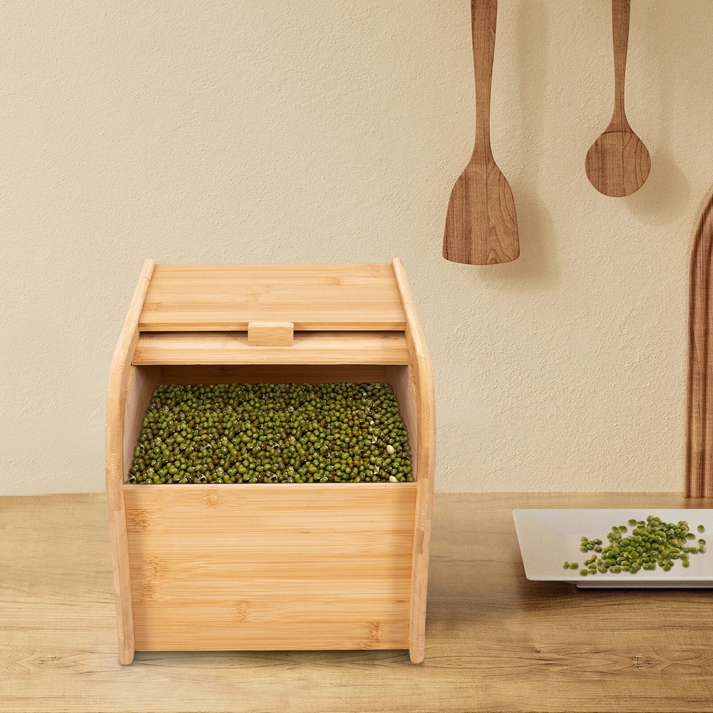Bamboo Rice Storage Container Tabletop Rectangular Storage Container with Lid
