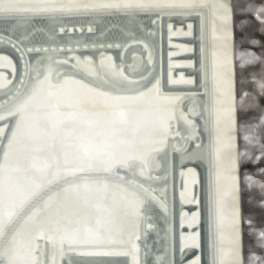 $5 Error Note Misaligned Printing A20831772A US Paper Money
