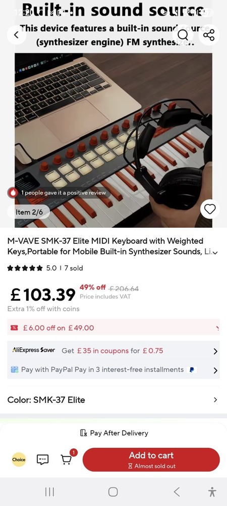 M-VAVE SMK-37 ELITE Wireless MIDI Keyboard Controller, PC, Mac, iOS, Android