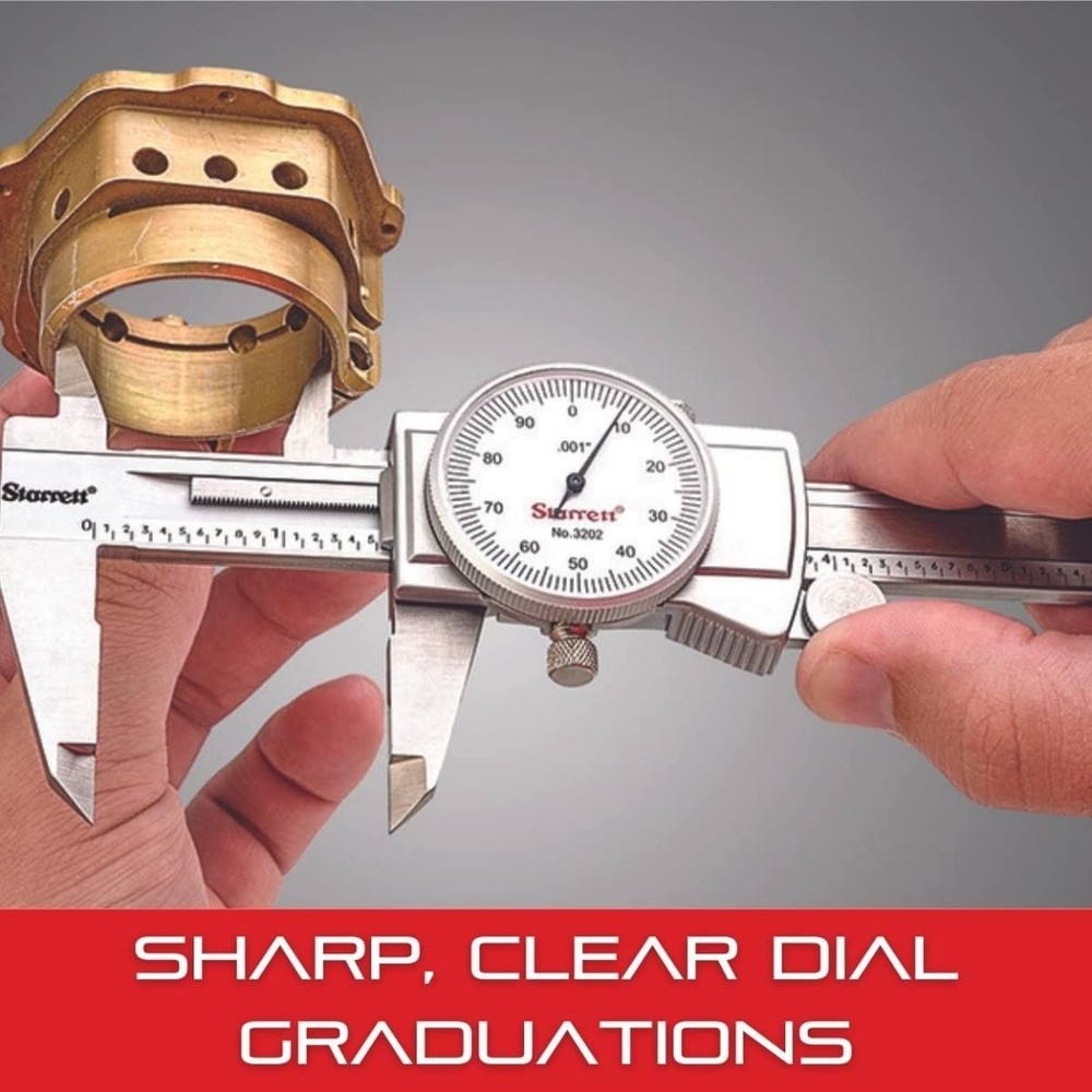 Dial Caliper with Adjustable Bezel and Fitted Case - White Face, 0-8" Range, ...