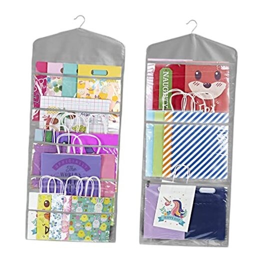 Gift Bag and Tissue Paper Storage, Hanging Organizer with Multiple Front Grey