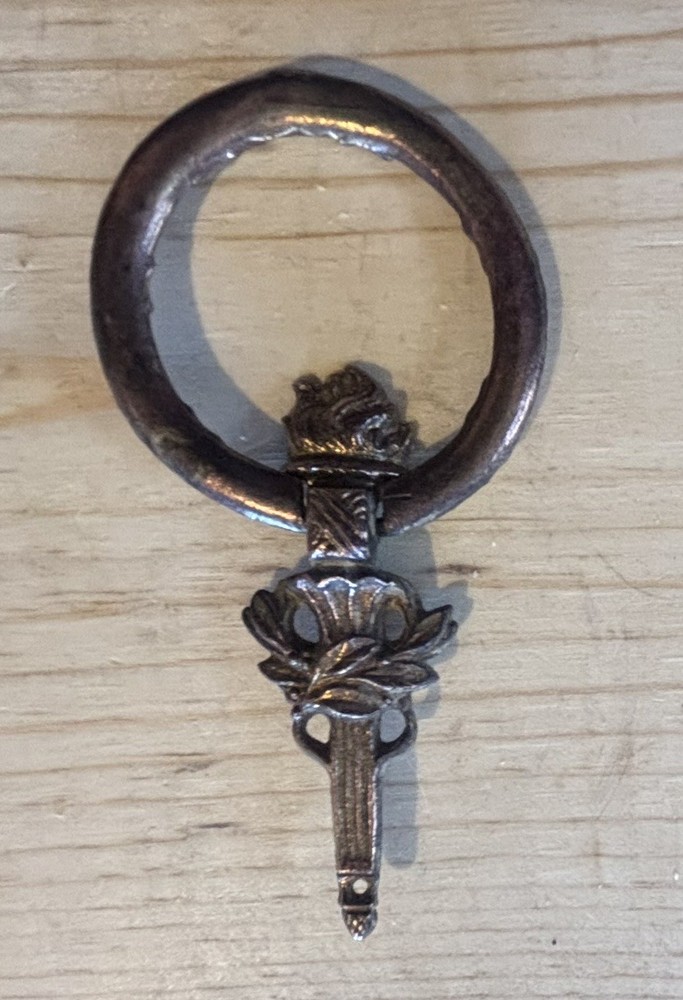 RARE 2” TORCH Brass Art Deco Victorian Antique Hardware Drop ring Drawer Pull