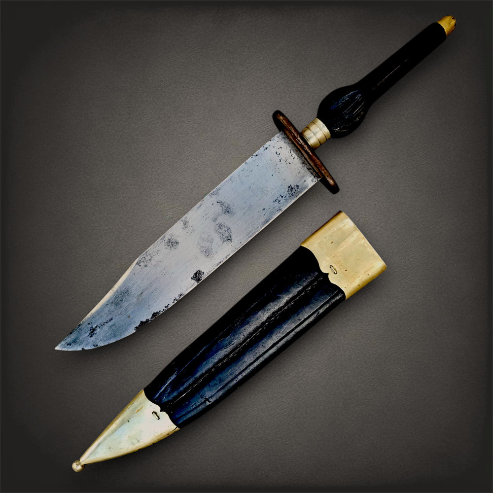 18th - 19th Century Spanish Plug Hunting Knife w Ebony Handle
