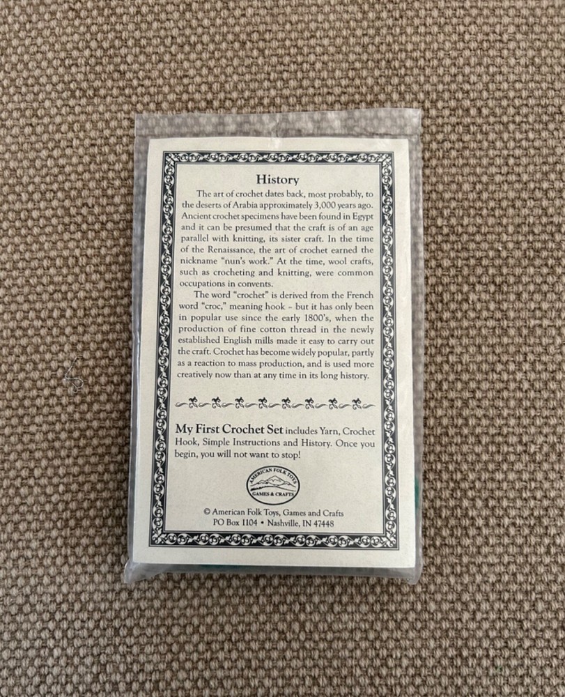 My First Crochet Set Includes Yarn/Hook/Instructions/ Illustrations/History NIP!