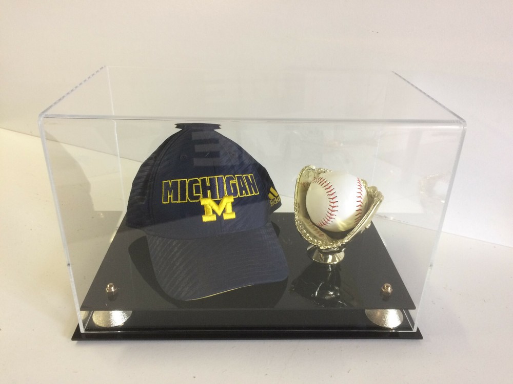 Baseball and Cap Acrylic Display Case with Two Tier Base