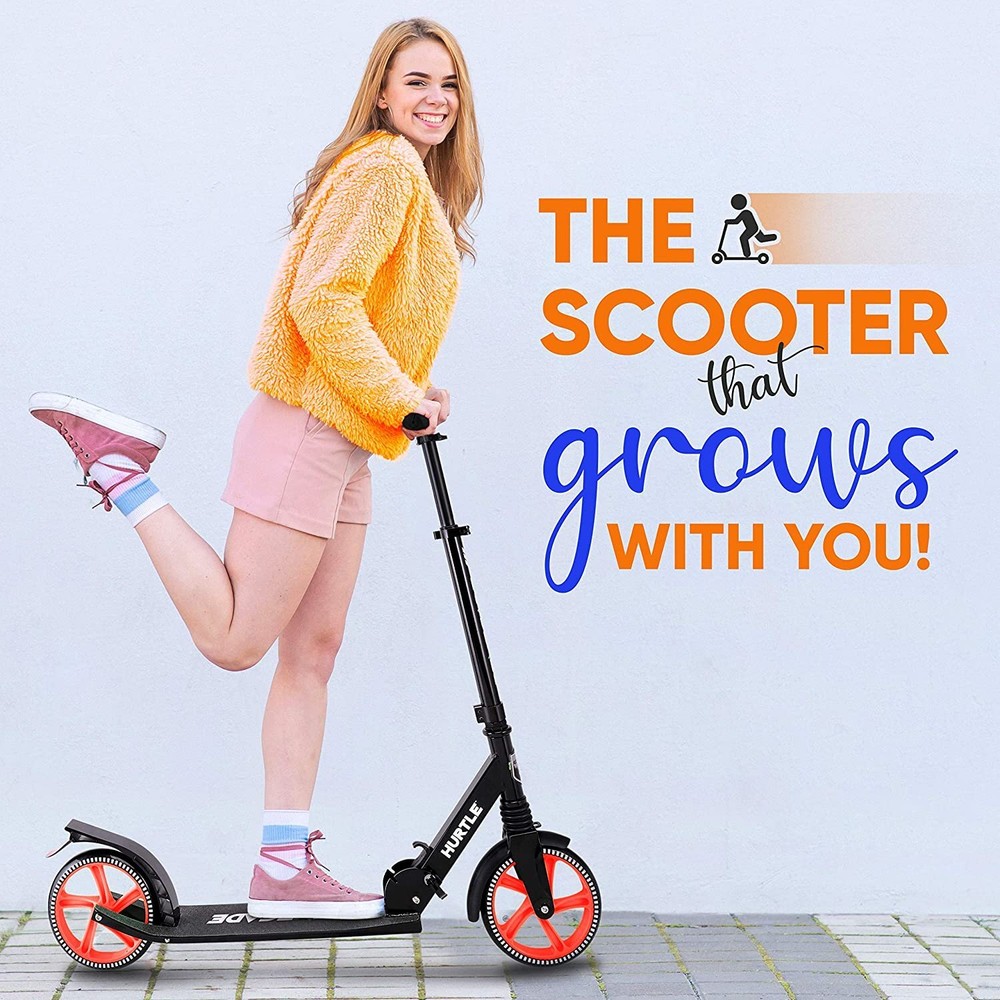 Hurtle Adjustable Lightweight and Foldable Kick Scooter High Impact Wheels Black