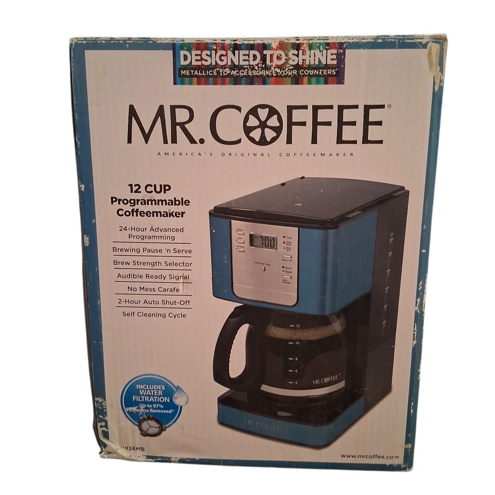 Mr. Coffee 12C Teal Blue Metallics Programmable Coffeemaker Auto Shut Off READ