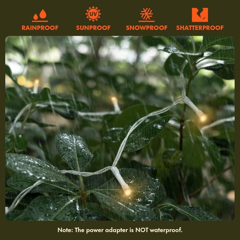Versatile Waterproof LED String Lights - 300 Warm White, 8 Modes, Remote Control