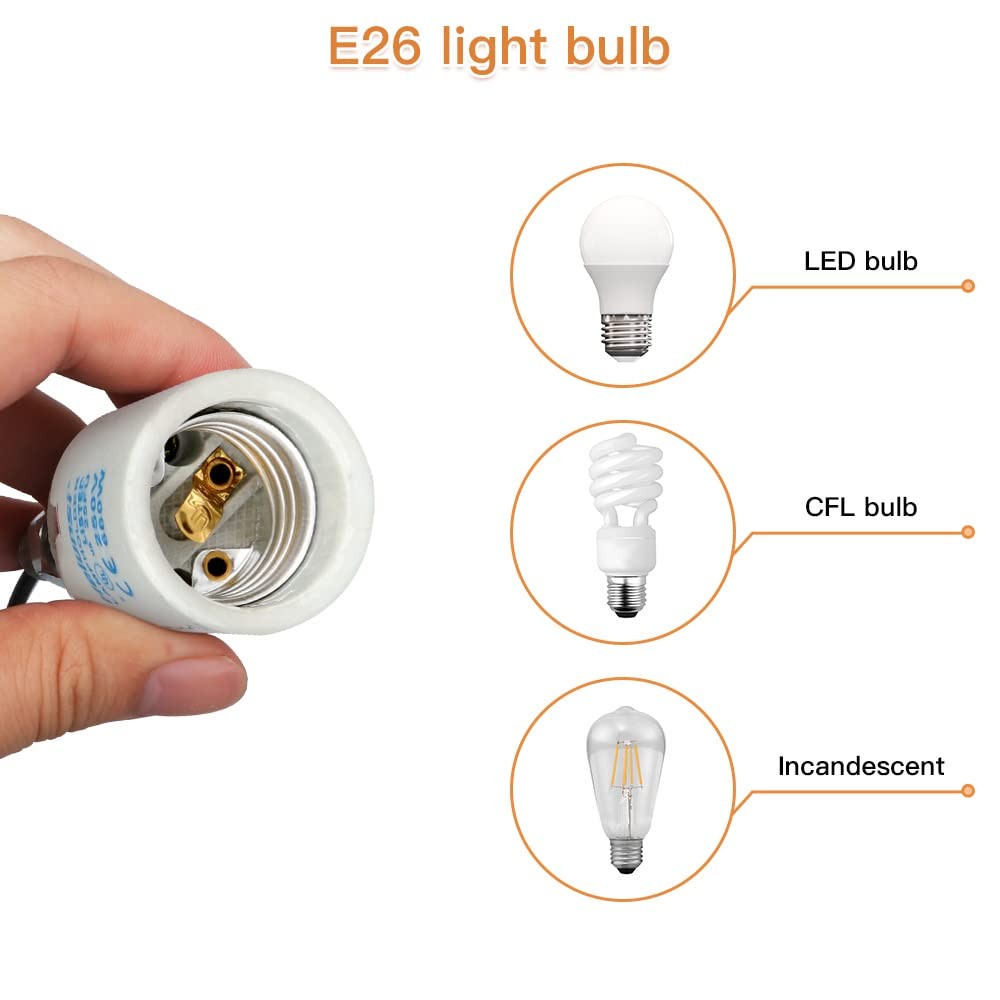 Upgraded Version - Helunsi E26 E27 Ceramic Light Socket, Glazed Medium White