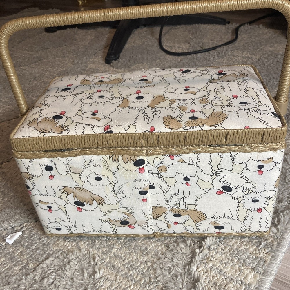 SEWING BASKET Dogs Design Medium Size Sewing Box