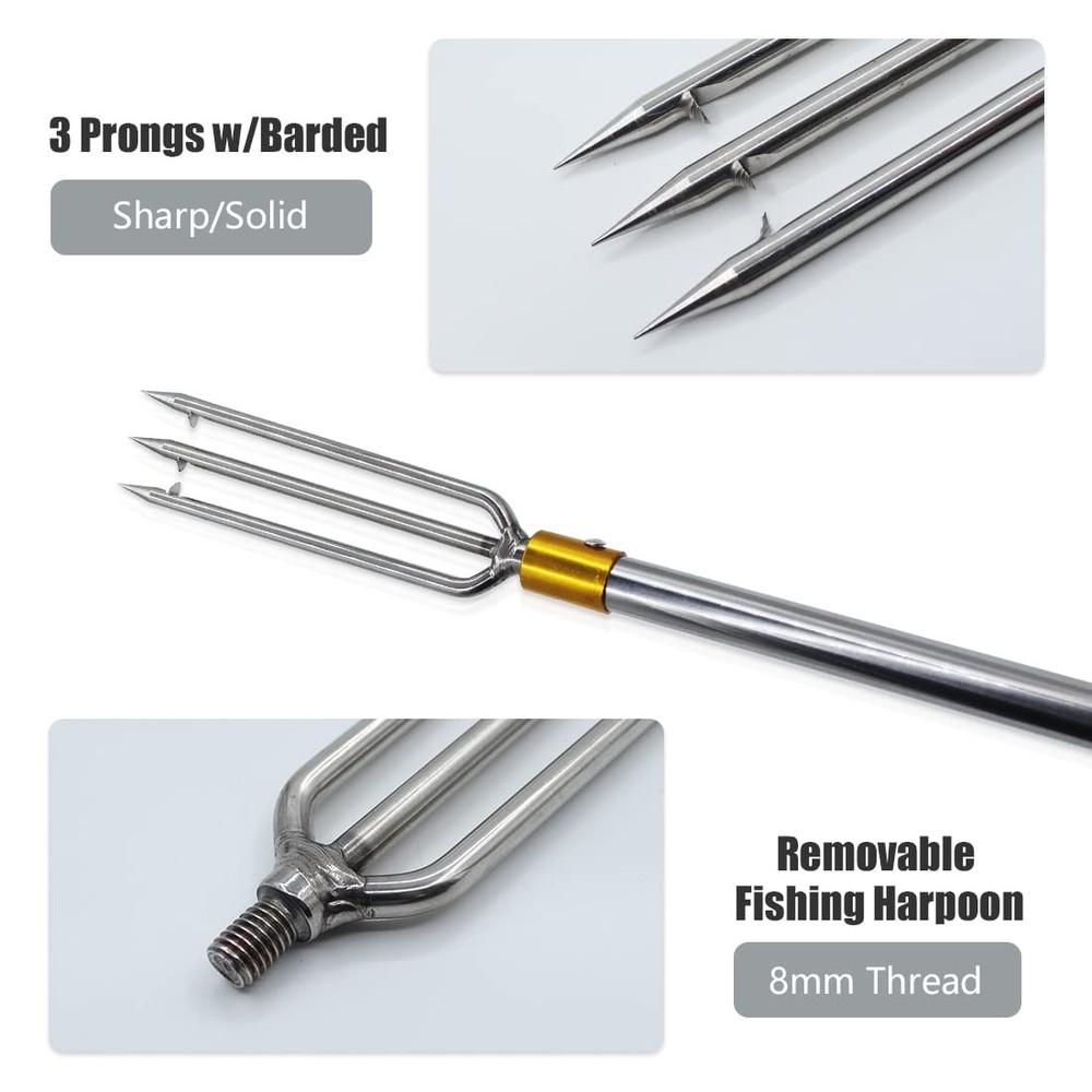 Dutiplus Telescopic Fish Gaff with Replaceable 3-Tooth Harpoon, 55" Stainless St