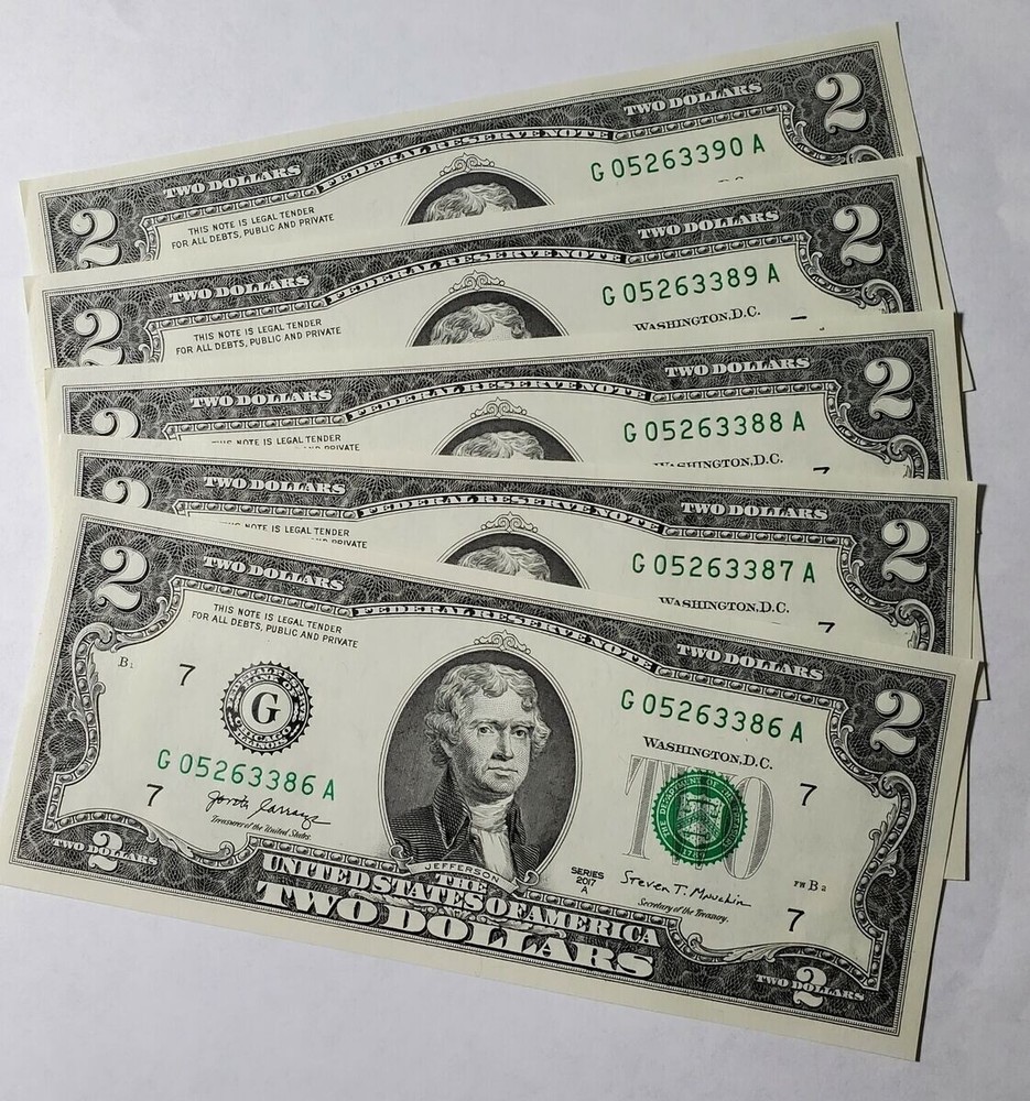 Set a Five Rare $2 Bill's—Series 2017 A —Uncirculated