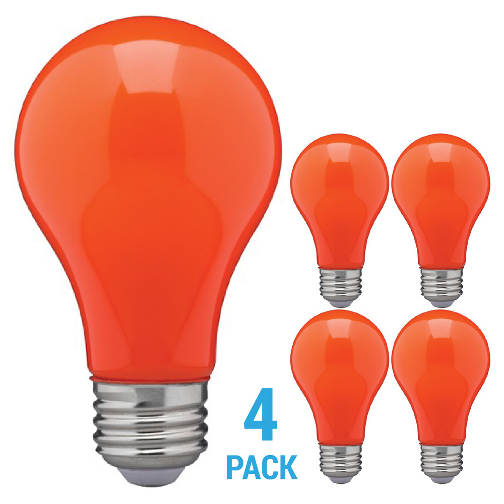 4 Pack CERAMIC ORANGE LED Bulb A19 Medium E26 8W 60 Watt Equivalent Damp Locatio