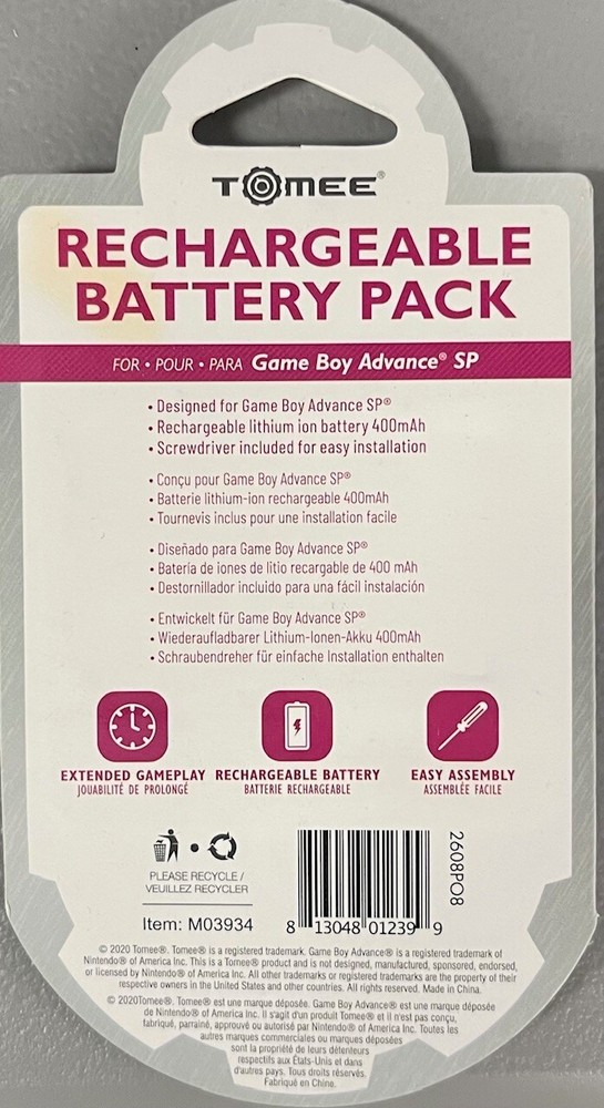 Tomee Game Bay Advance SP Rechargeable Batter pack