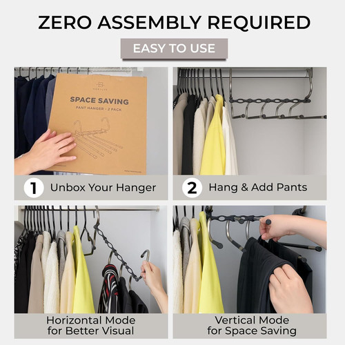 MORALVE Pants Hangers Space Saving - 2 Pack - Non-Slip 2 Pack, 2 Black