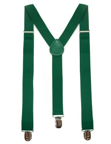 Solid Color Mens Suspender with 3 Strong Clips Adjustable Braces Dark Green