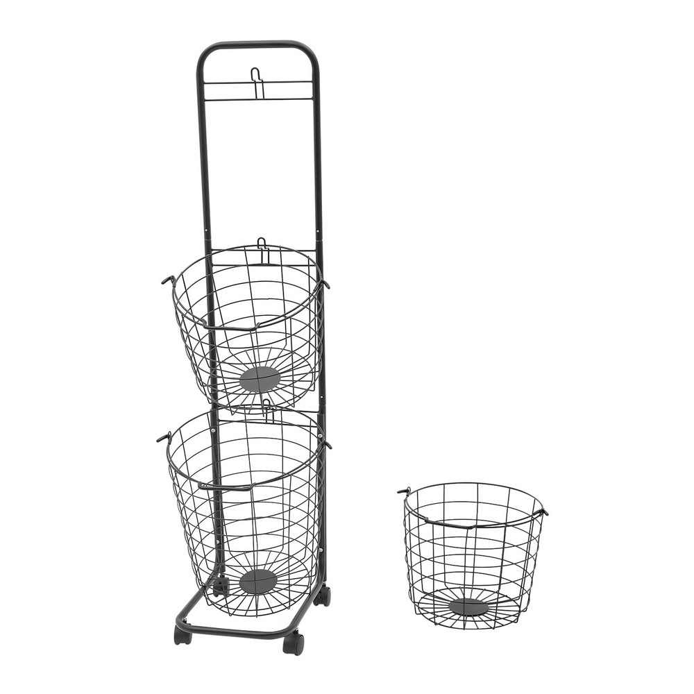 3 Tier Rolling Laundry Hamper with 3 Removable Wire Basket & 4 Universal Wheels